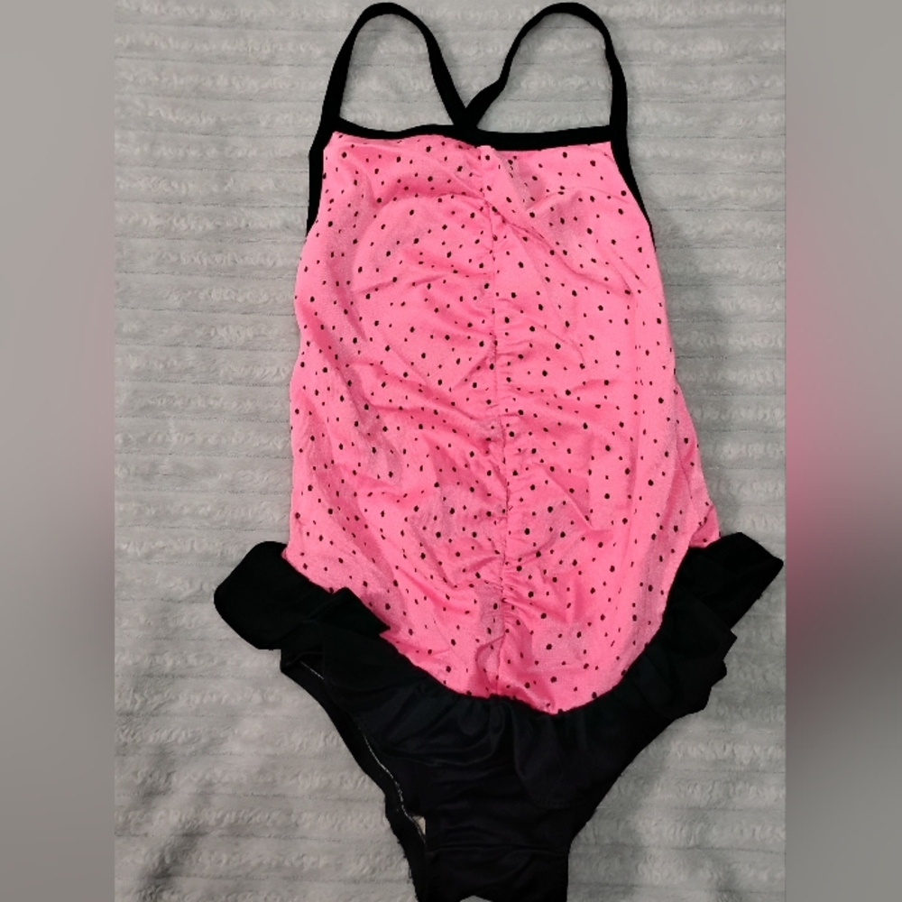 Vintage Candlesticks Made In USA Swimsuit Size 5 Pink Black Polka Dot Ru…